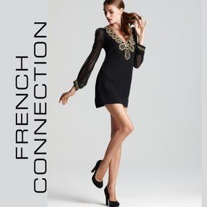 FRENCH CONNECTION Black Beaded Long Sleeve Dress